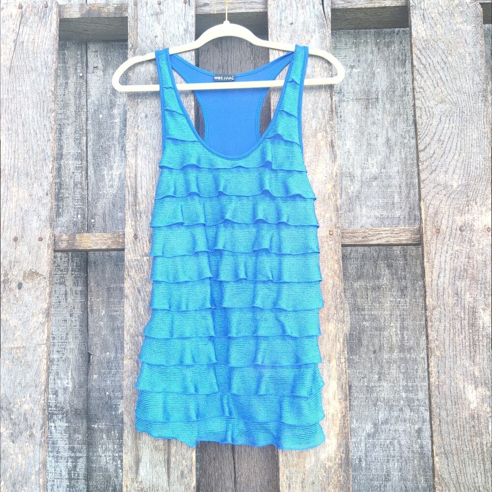 Y2K WET SEAL Vintage Metallic Blue Shutter Tank Junior's L GrungeCore IndySleaze